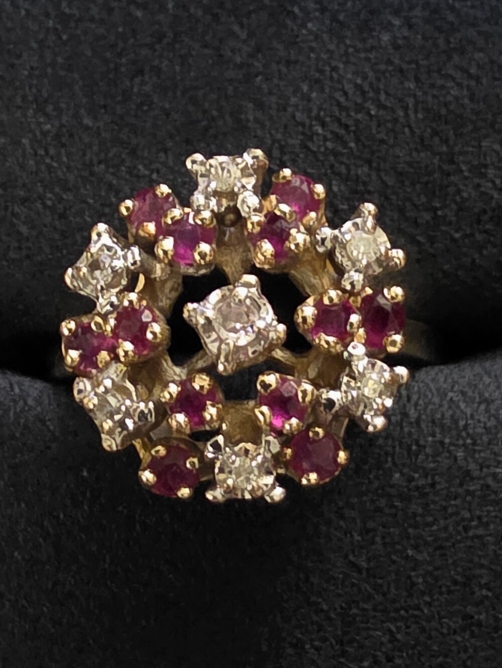 14k Diamond, Spinel Yellow Gold Ring
